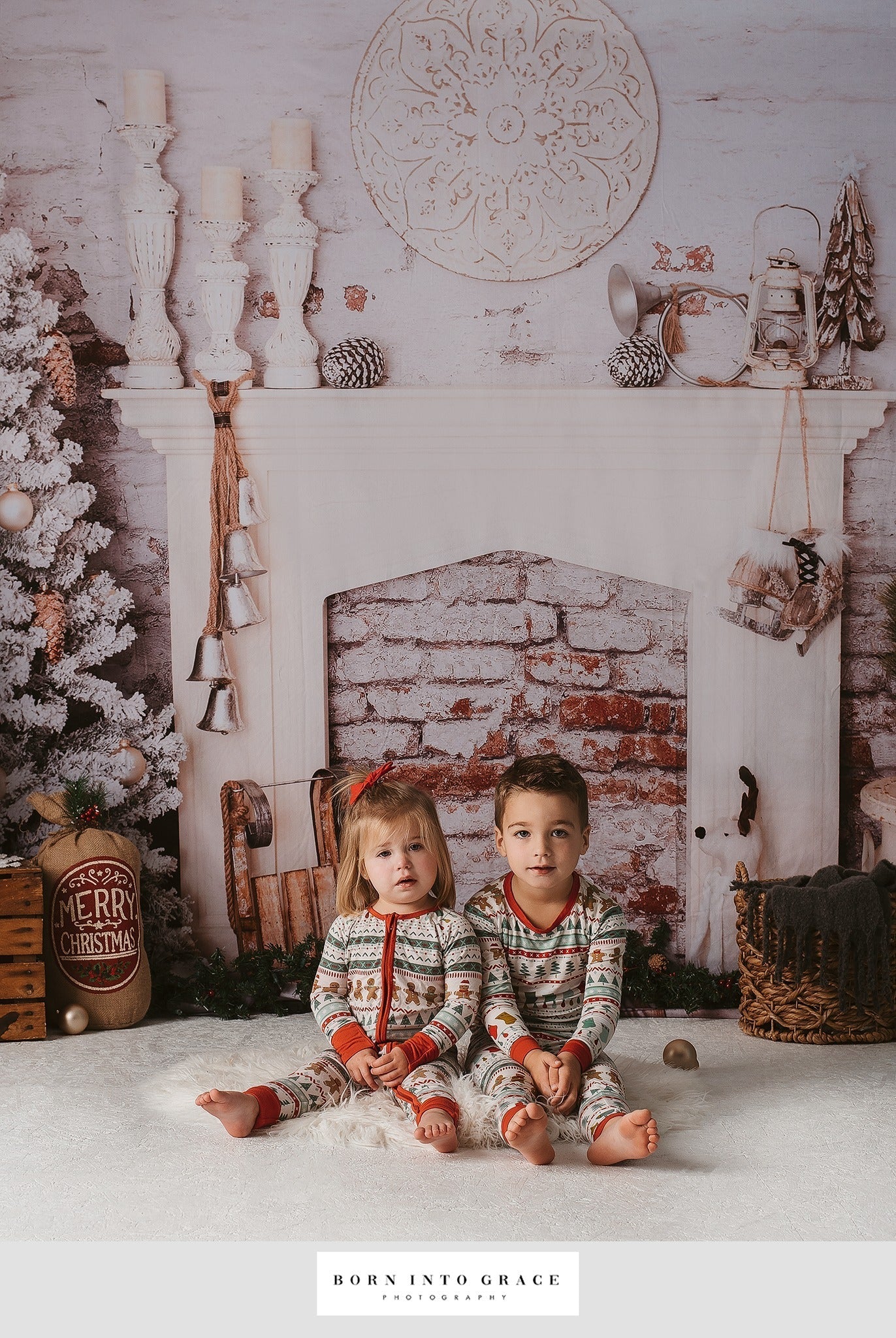 Kate Weihnachtsdekorationen Backsteinzimmer Hintergrund Weihnachten Entworfen von Pine Park Collection - Kate Backdrop.de