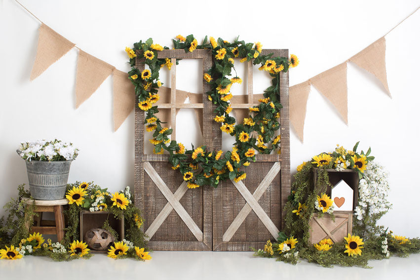 Kate Sonnenblume Frühling Geburtstag Kinder hintergrund mit tür für Fotografie Entworfen durch Megan Leigh Photography - Kate Backdrop.de