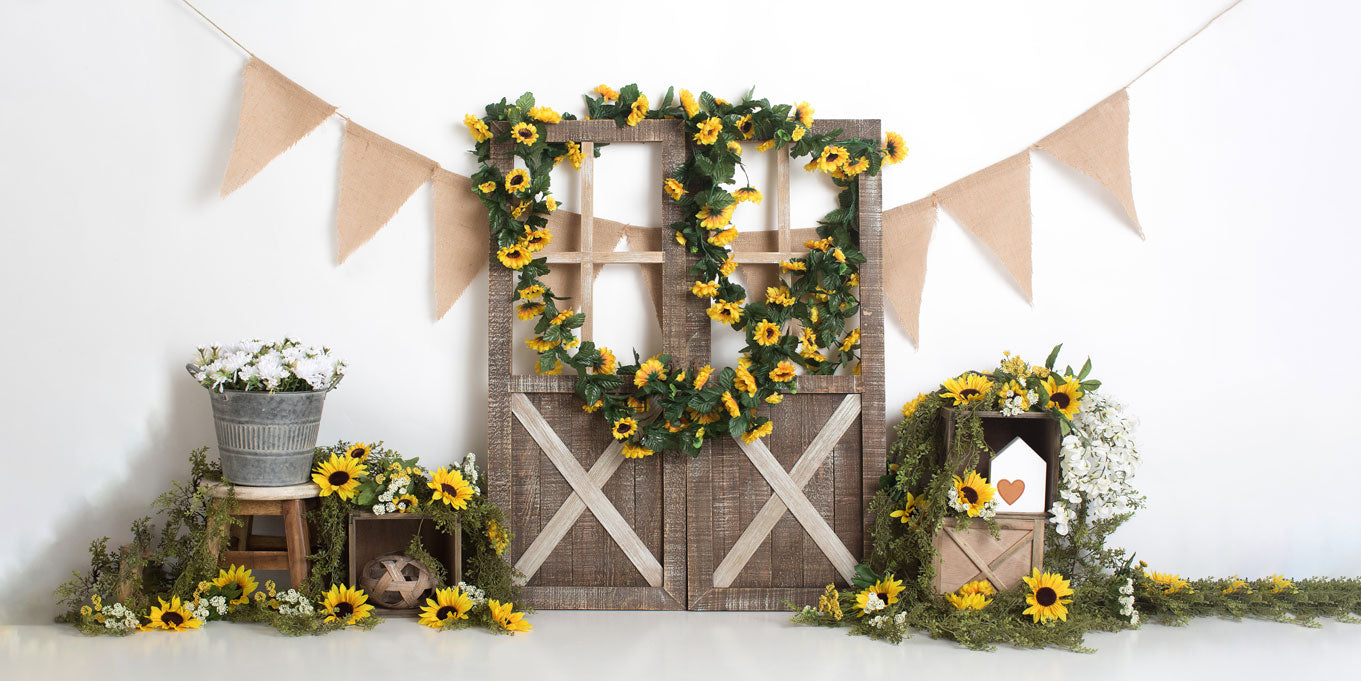 Kate Sonnenblume Frühling Geburtstag Kinder hintergrund mit tür für Fotografie Entworfen durch Megan Leigh Photography - Kate Backdrop.de