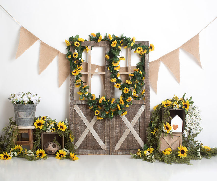 Kate Sonnenblume Frühling Geburtstag Kinder hintergrund mit tür für Fotografie Entworfen durch Megan Leigh Photography - Kate Backdrop.de