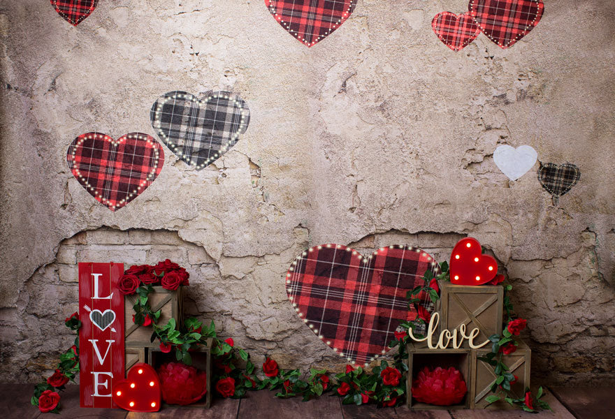 Kate Valentinstag Rote blume Alte Mauer Liebe Hintergrund für Fotografie von Megan Leigh - Kate Backdrop.de