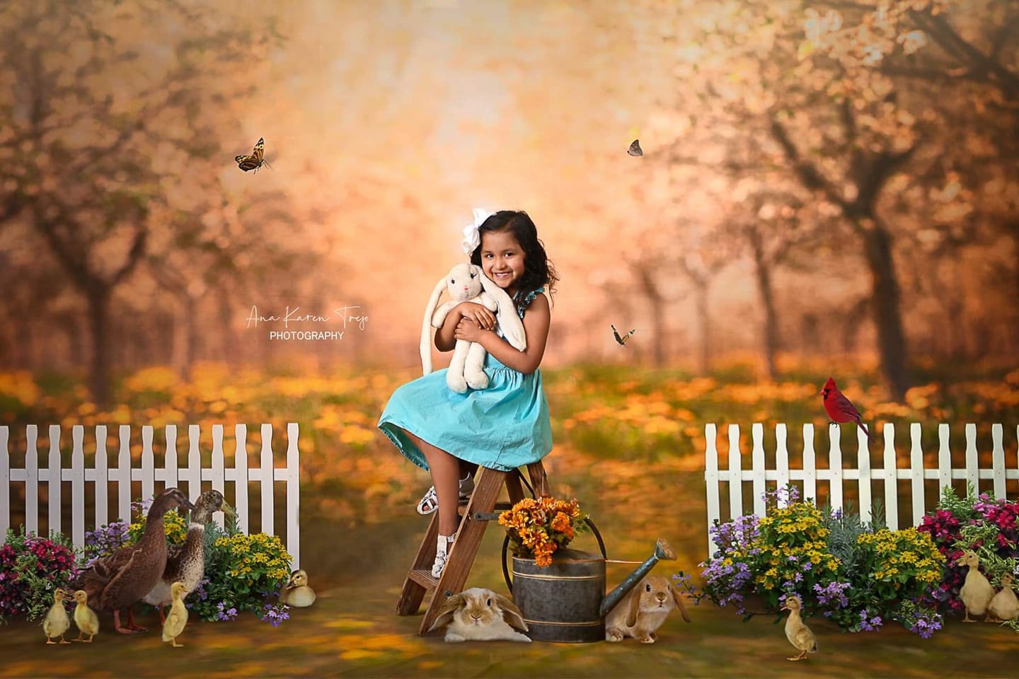 Kate Frühlingsobstgarten im gelben Hintergrund für Fotografie Entworfen von Lisa Granden - Kate Backdrop.de