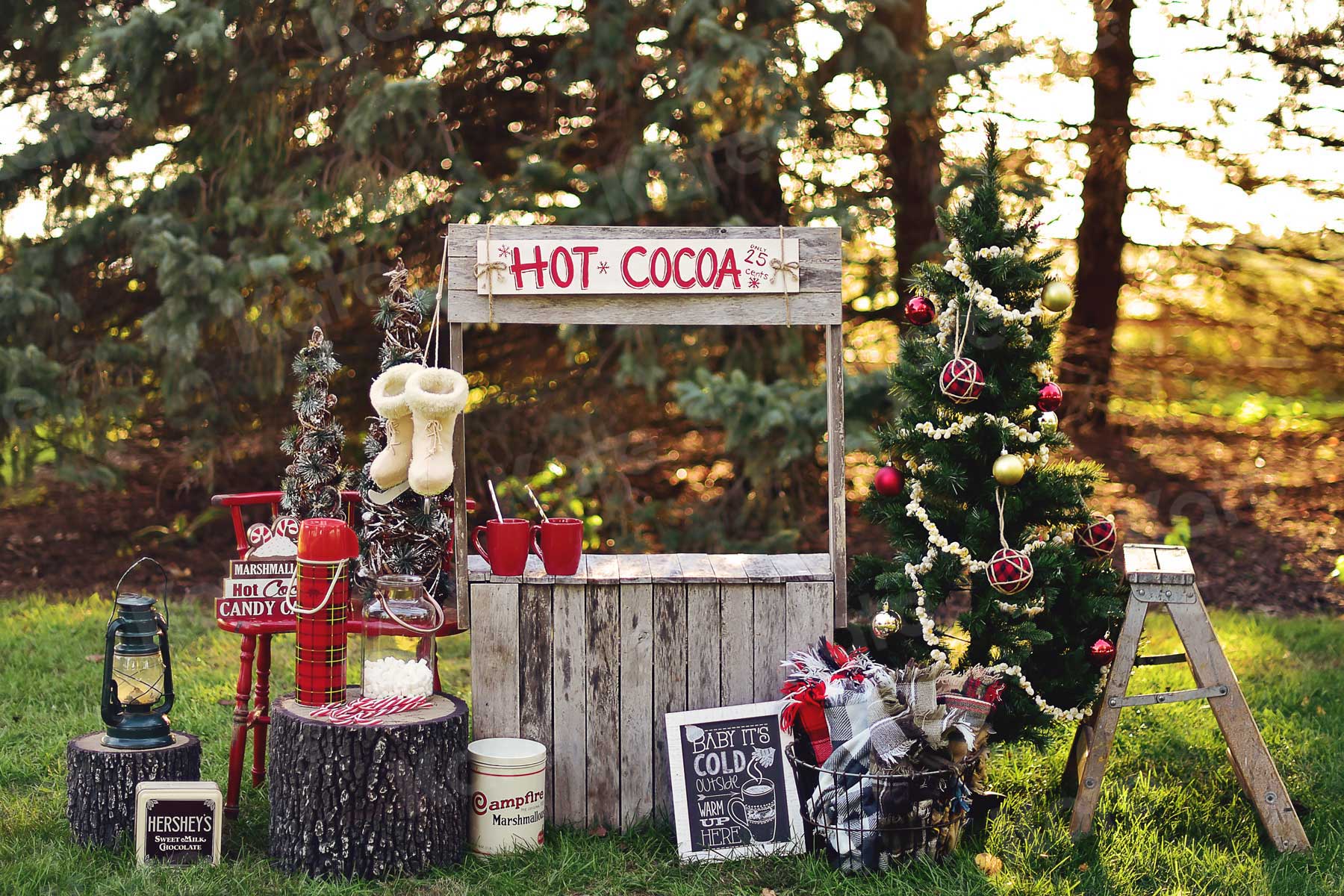 Kate Hot Cocoa Stand Weihnachten Baum Hintergrund von Mandy Ringe Photography - Kate Backdrop.de