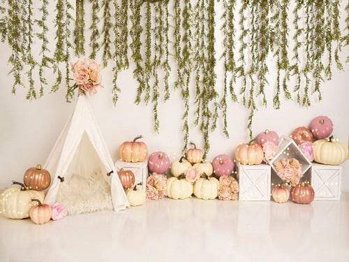 Kate Herbst rosa und goldene Kürbisse Hintergrund von Lisa B - Kate Backdrop.de