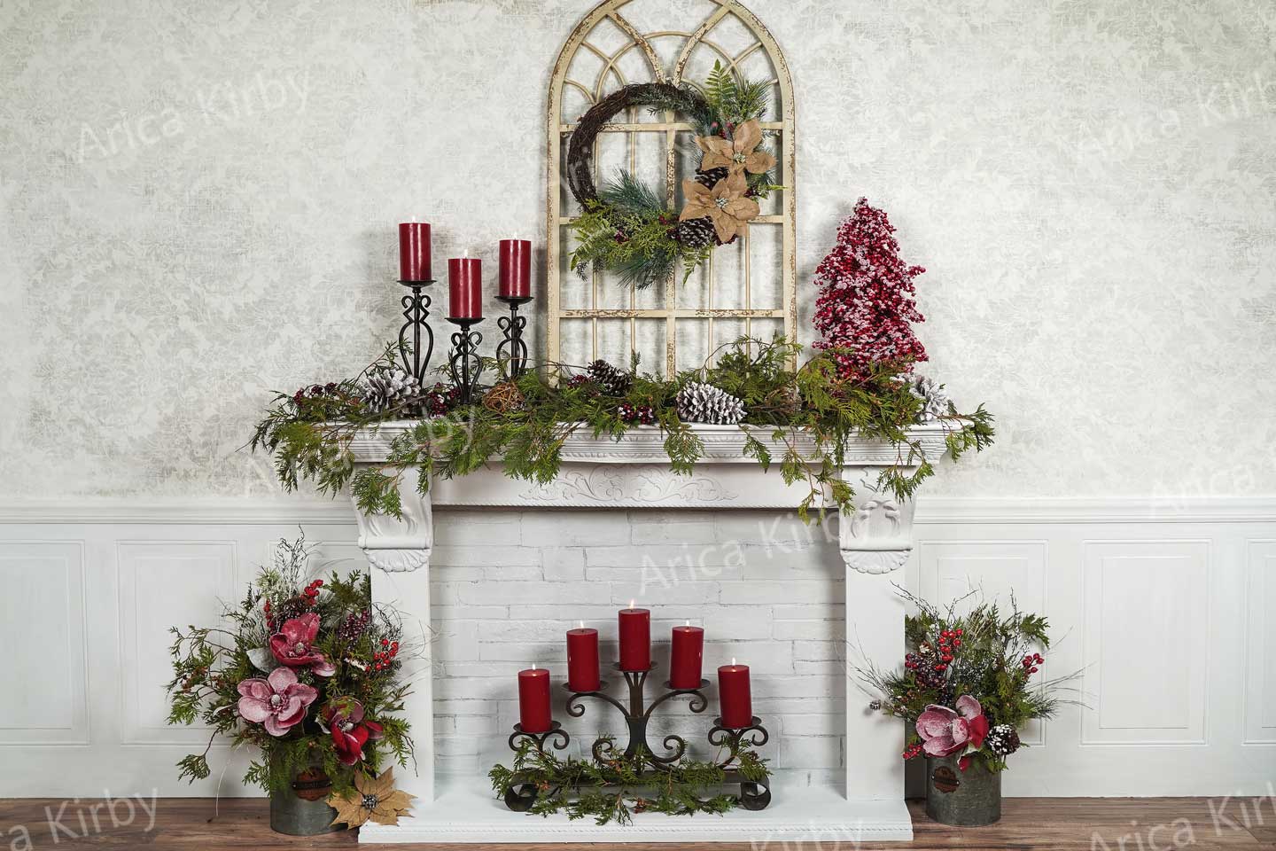 Kate Weißer Weihnachtskamin-Hintergrund Weihnachten Entworfen von Arica Kirby - Kate Backdrop.de