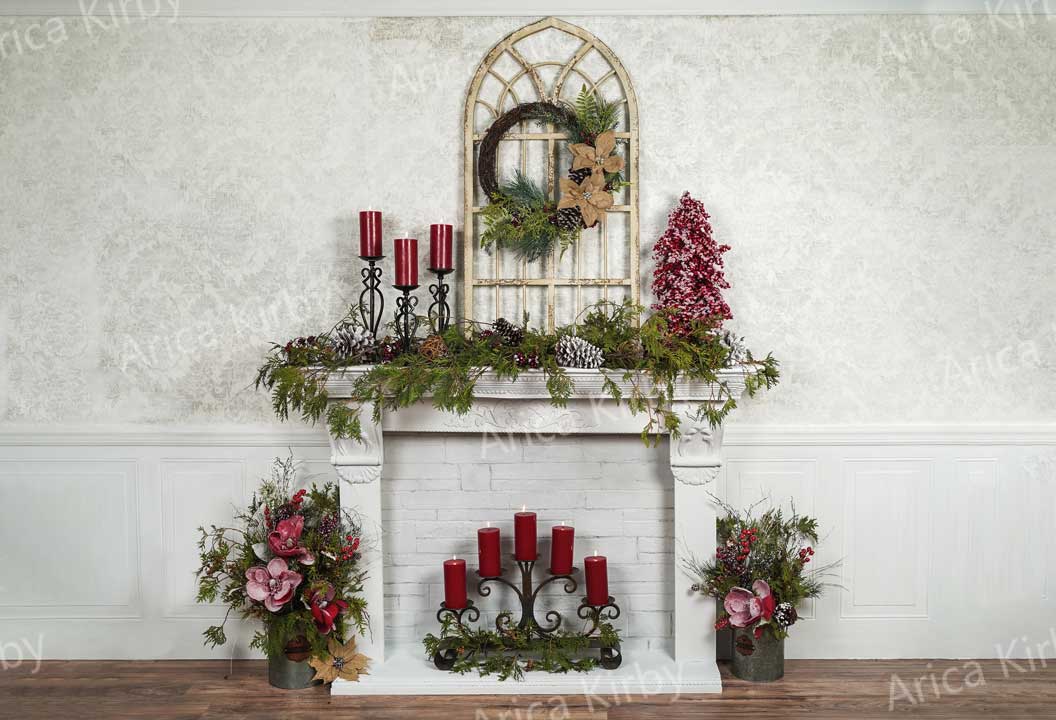 Kate Weißer Weihnachtskamin-Hintergrund Weihnachten Entworfen von Arica Kirby - Kate Backdrop.de