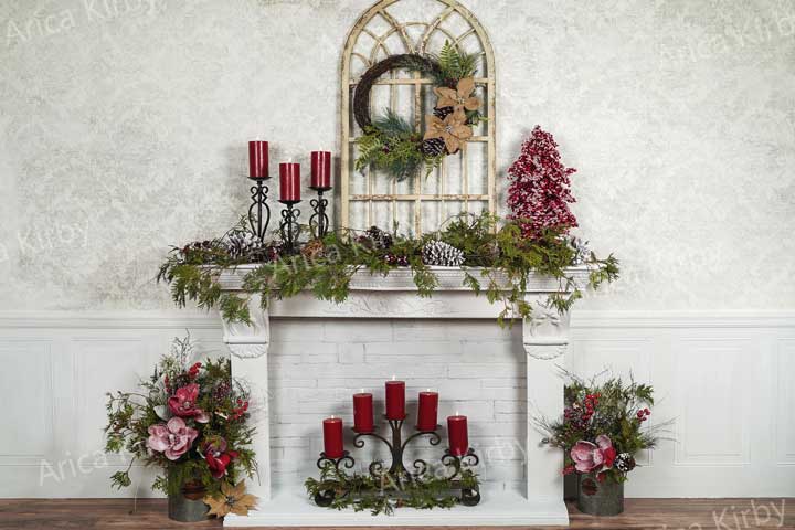 Kate Weißer Weihnachtskamin-Hintergrund Weihnachten Entworfen von Arica Kirby - Kate Backdrop.de