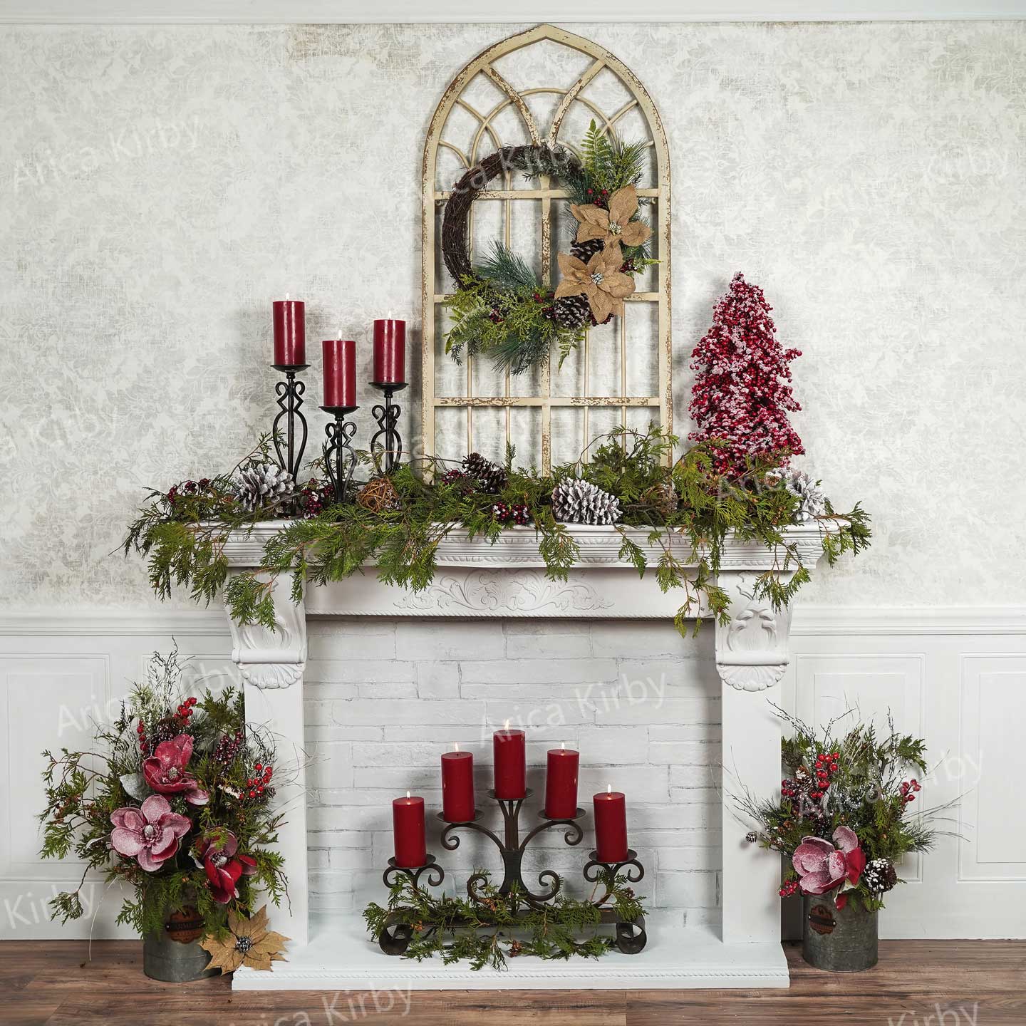 Kate Weißer Weihnachtskamin-Hintergrund Weihnachten Entworfen von Arica Kirby - Kate Backdrop.de