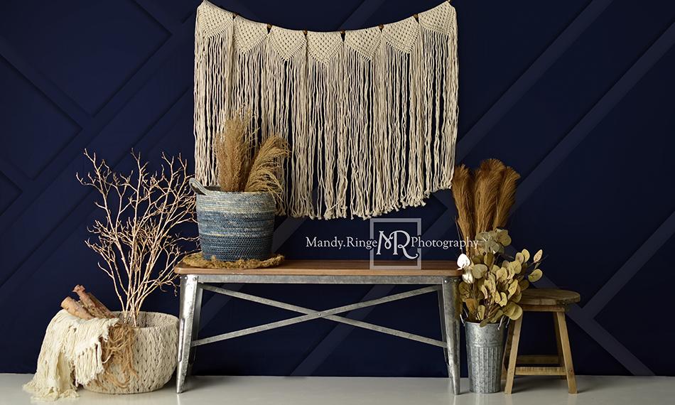 Kate Frühling Modern Boho Navy und goldener Hintergrund von Mandy Ringe - Kate Backdrop.de