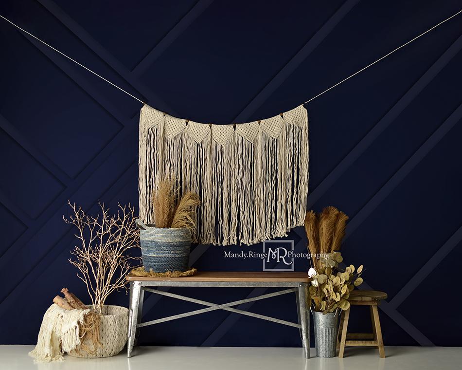 Kate Frühling Modern Boho Navy und goldener Hintergrund von Mandy Ringe - Kate Backdrop.de