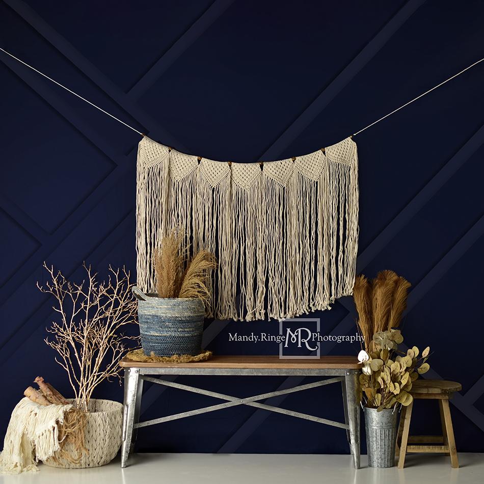 Kate Frühling Modern Boho Navy und goldener Hintergrund von Mandy Ringe - Kate Backdrop.de