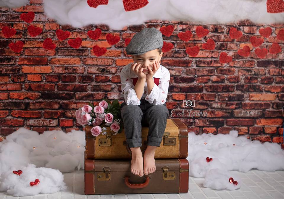 Kate Dark Backstein mit roten Herzen Valentinstag Kulisse für Fotografie von Jerry_Sina - Kate Backdrop.de