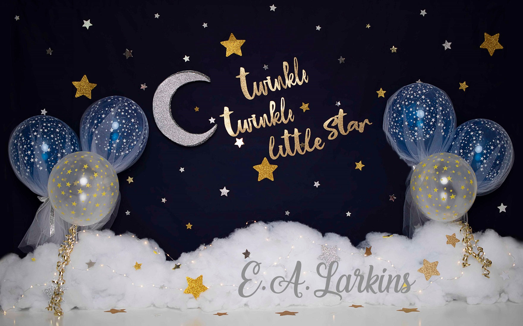 Kate Funkelnde Sterne Luftballons Geburtstag Hintergrund für Fotografie von Erin Larkins - Kate Backdrop.de