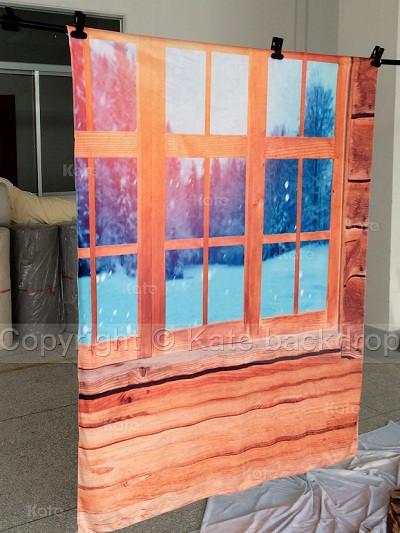 Katebackdrop:Kate Window Photo Winter Outdoor Snow Scenery Wood Background Photography