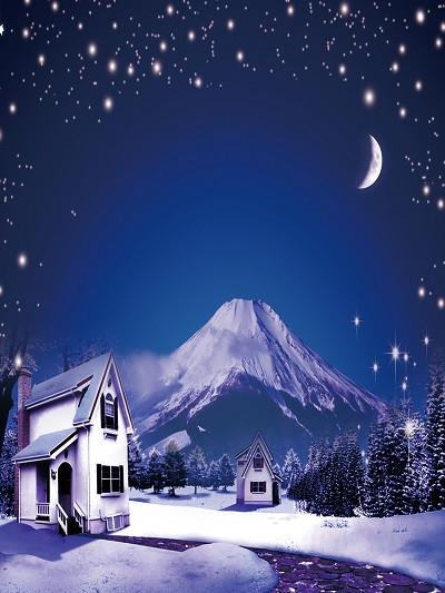 Katebackdrop:Kate Winter World Night Scenery Blue Sky Snow Moon Backdrop
