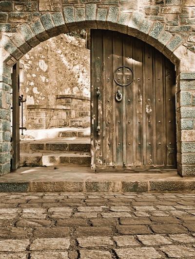 Katebackdrop:Kate Vintage Dark Gray Backdrop Brick Wall And Floor Wood Door Backdrop