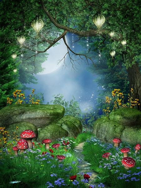 Katebackdrop:Kate Forest Backdrop Mushroom Moon Night Halloween