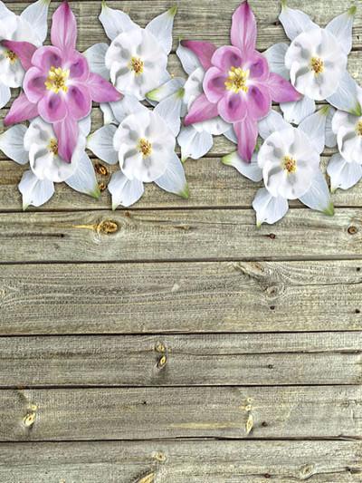 Katebackdrop:Kate Wooden Wall With Flowers Backdrops