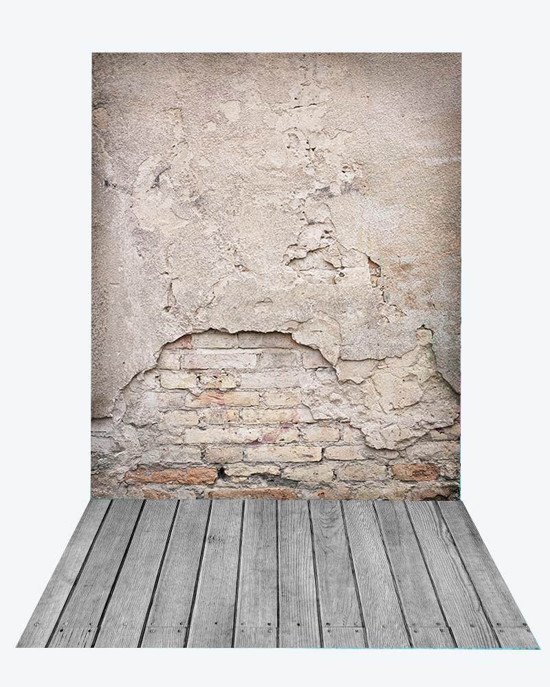 Katebackdrop:Kate Retro Damaged Cement Brick Backdrop+Gray Wooden Rubber floor mat