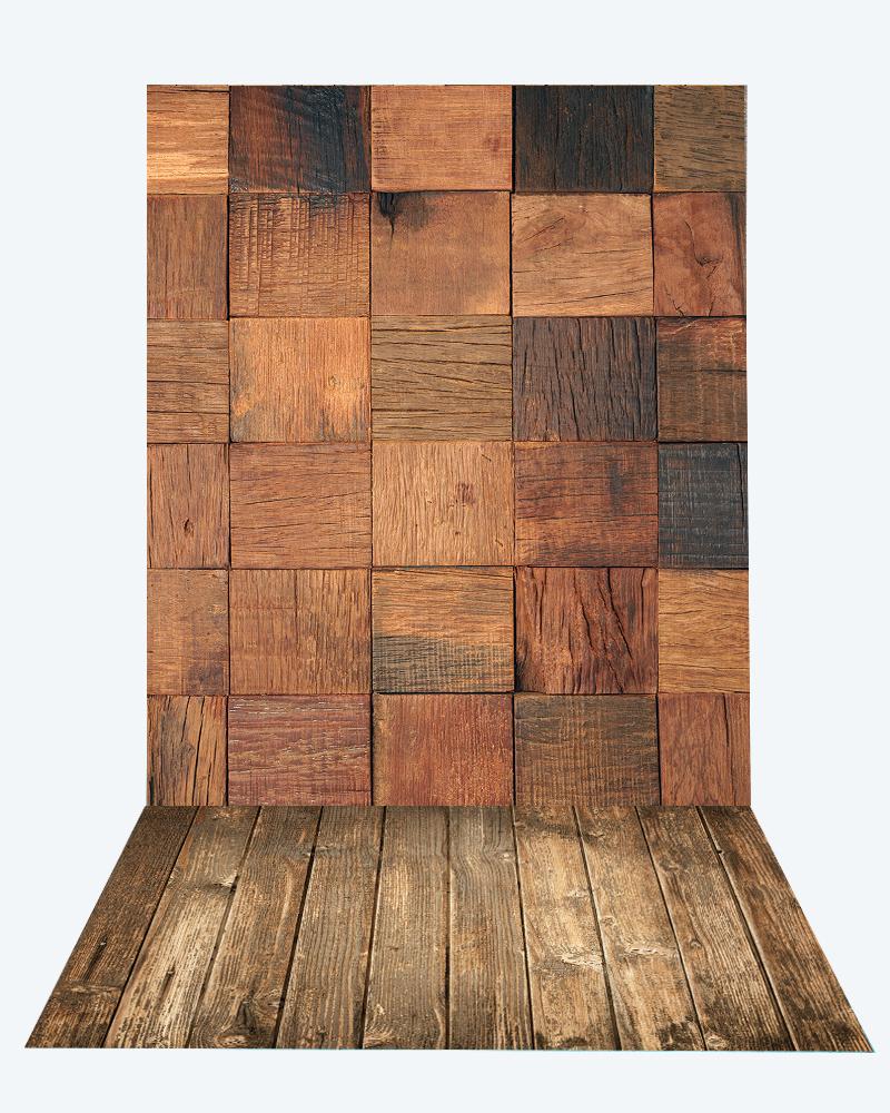 Katebackdrop:Kate Square Wood Wall Backdrop+Brown Wood Rubber floor mat