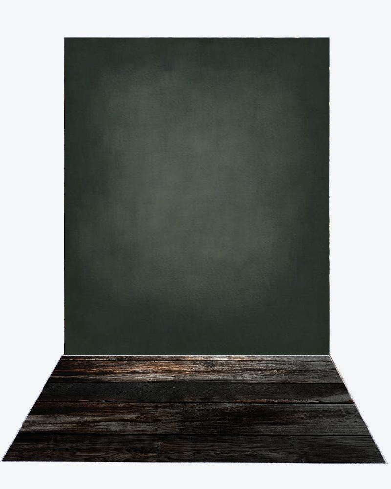 Katebackdrop:Kate Cold Black, Litter Green And Light Middle Gray Textured Backdrop+Black Wood rubber floor mat