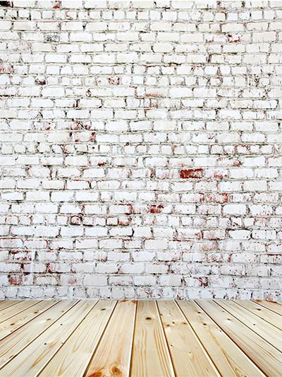 Katebackdrop:Kate Gray Brick Wall With Wooden Flooring Backdorp