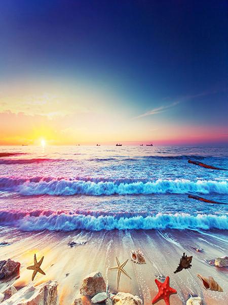 Katebackdrop:Kate Sunshine Beach Photograhpy Backdrops Shell Sea Wave Backdrop
