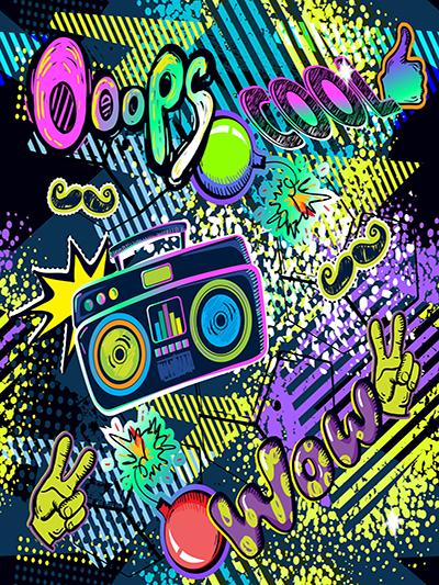 Zurück zu 80er Party bunt mit Radio Hintergrund für Fotografie