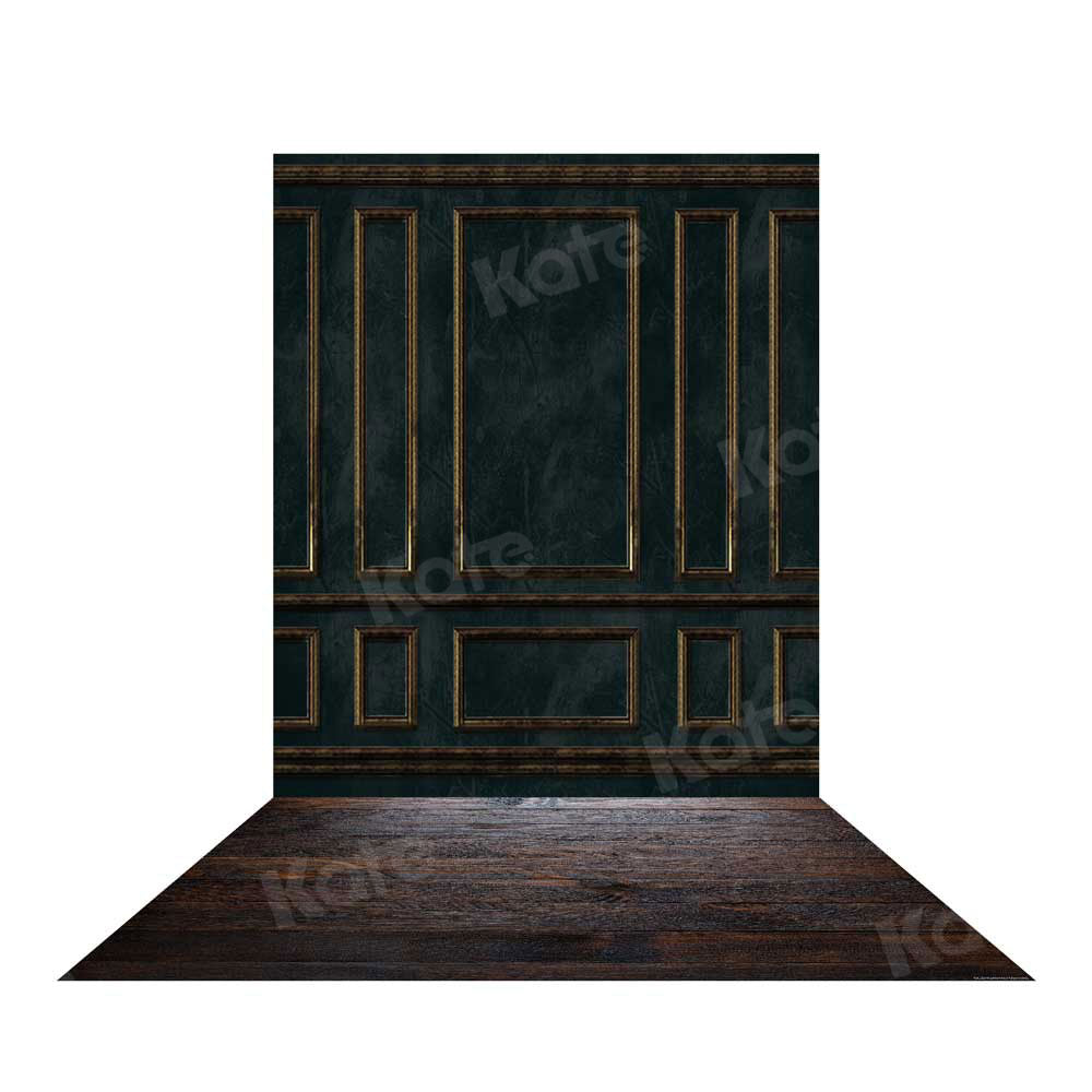 Kate Elegante Retro schwarze Wandtür Hintergrund für Fotografie + Dunkle Holzscheune Gummibodenmatte für Foto - Kate Backdrop.de