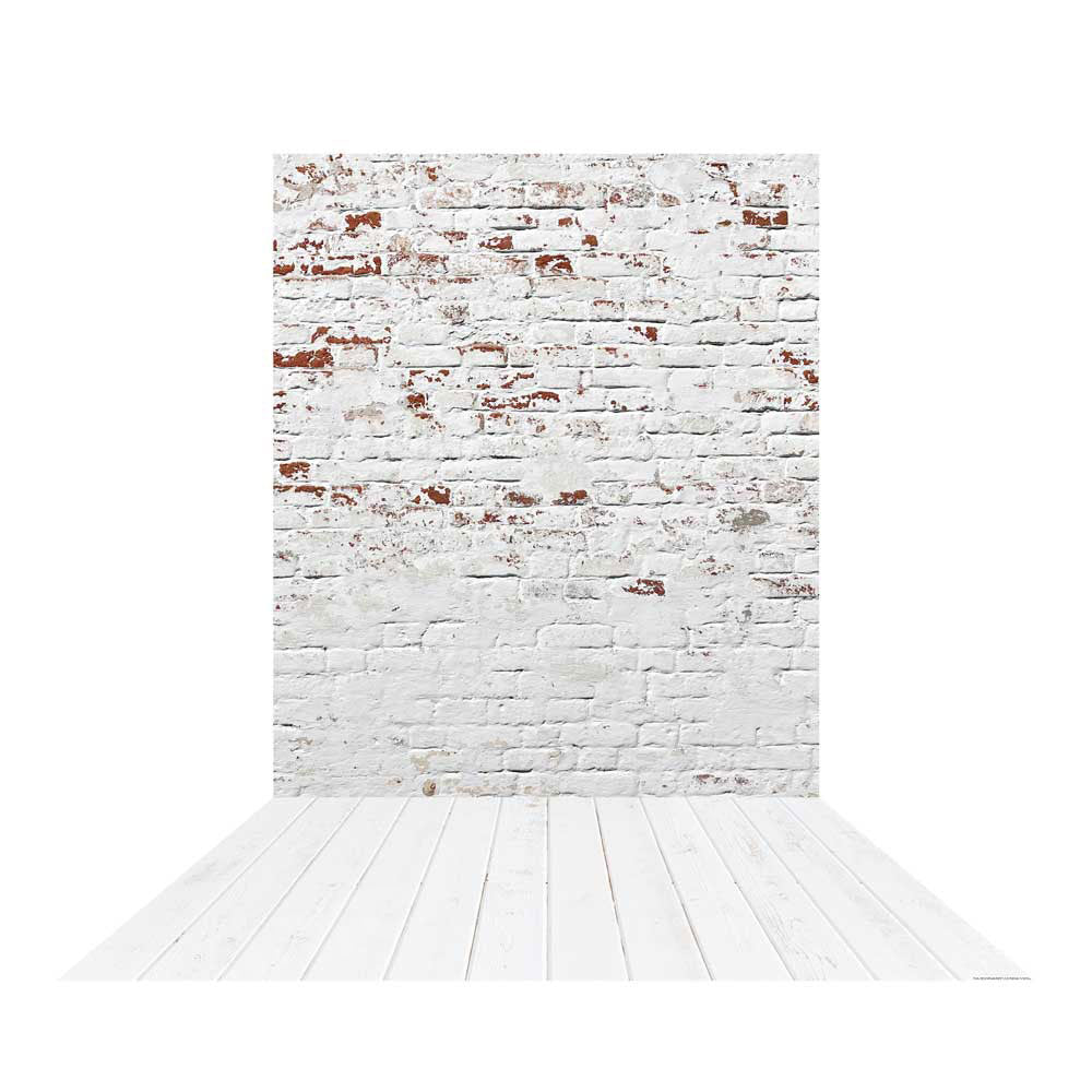 Kate Retro weißer Backsteinmauer-Hintergrund + Weiße Holzgummimatte für Neugeborene - Kate Backdrop.de