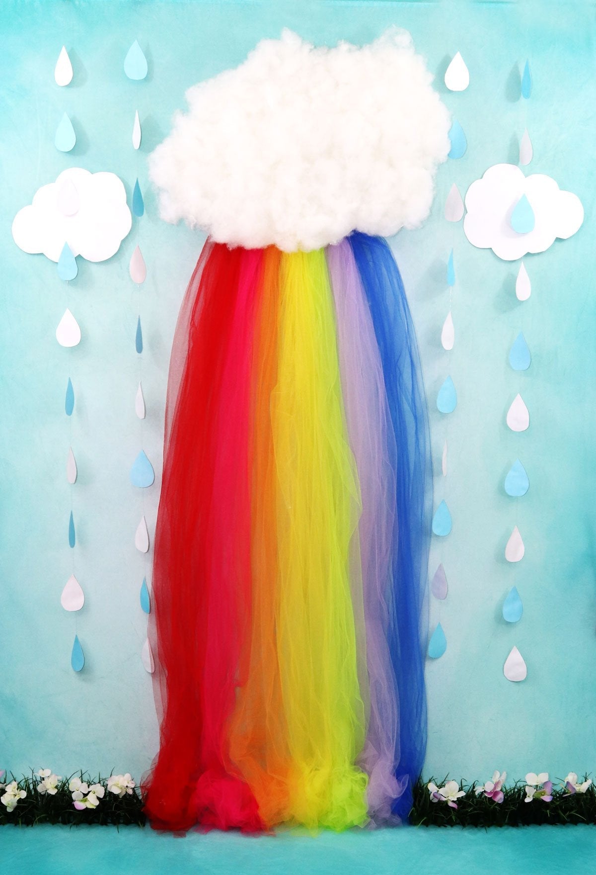 Kate Rainy Spring Rainbow Flowers Kinderhintergrund Entworfen von Leann West - Kate Backdrop.de