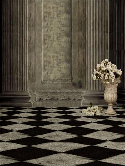 Kate Wedding Backdrop Black White Block Floor Rose Stone Pillar Background for Photo Studio