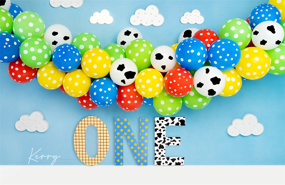 Kate Luftballons Wolken Hintergrund Junge Geburtstag für Fotografie von Kerry Anderson - Kate Backdrop.de