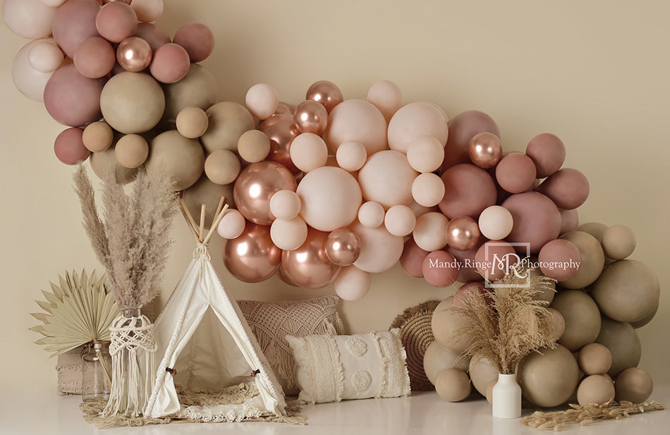 Kate Boho Luftballons Zelt Frühling Mädchen rosa Hintergrund Geburtstag von Mandy Ringe Photography - Kate Backdrop.de