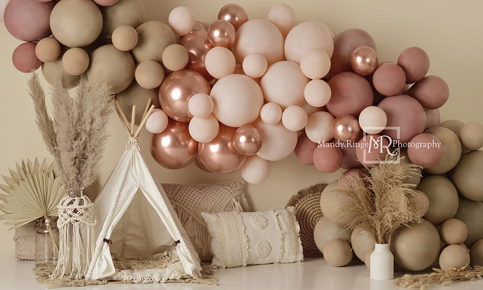 Kate Boho Luftballons Zelt Frühling Mädchen rosa Hintergrund Geburtstag von Mandy Ringe Photography - Kate Backdrop.de