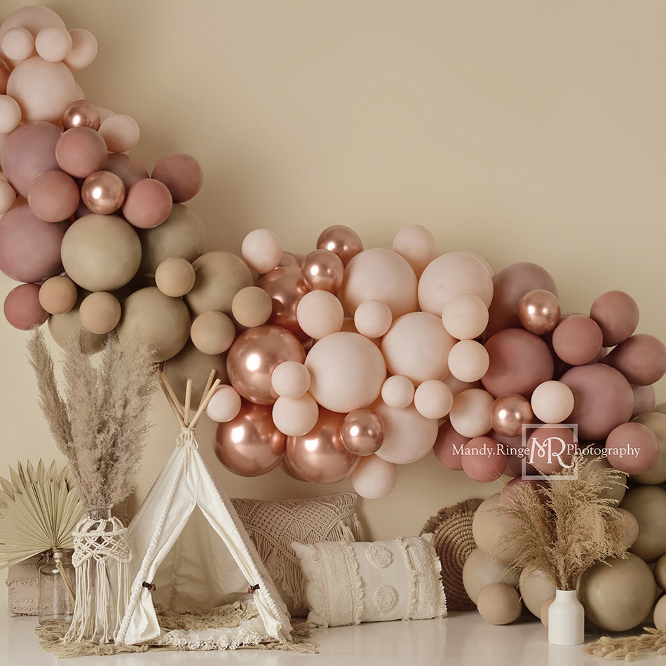 Kate Boho Luftballons Zelt Frühling Mädchen rosa Hintergrund Geburtstag von Mandy Ringe Photography - Kate Backdrop.de