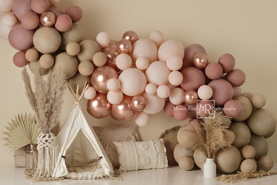 Kate Boho Luftballons Zelt Frühling Mädchen rosa Hintergrund Geburtstag von Mandy Ringe Photography - Kate Backdrop.de