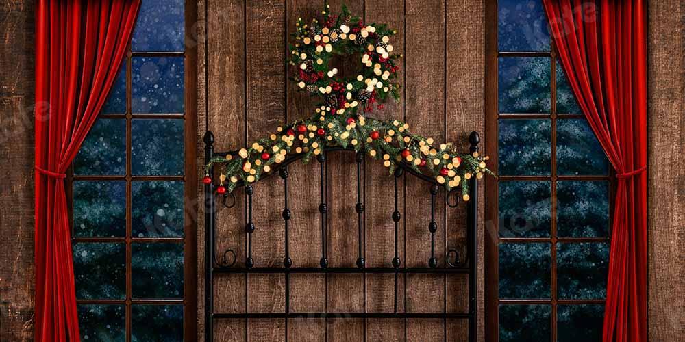Kate Weihnachten Fenster Holz Kopfteil Hintergrund Winter Kranz von Emetselch