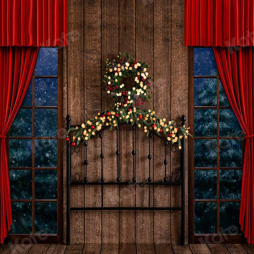 Kate Weihnachten Fenster Holz Kopfteil Hintergrund Winter Kranz von Emetselch