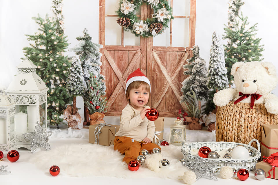 Kate Weihnachten Tür Hintergrund Scheunentor Holz von Emetselch - Kate Backdrop.de