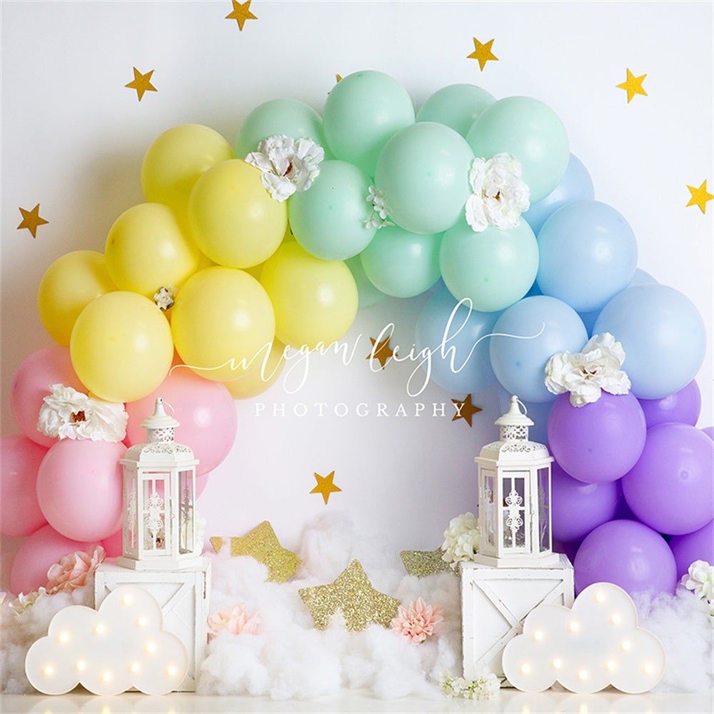 Kate Ballon Regenbogen Geburtstag Mädchen Hintergrund für Fotografie von Megan Leigh Photography - Kate Backdrop.de
