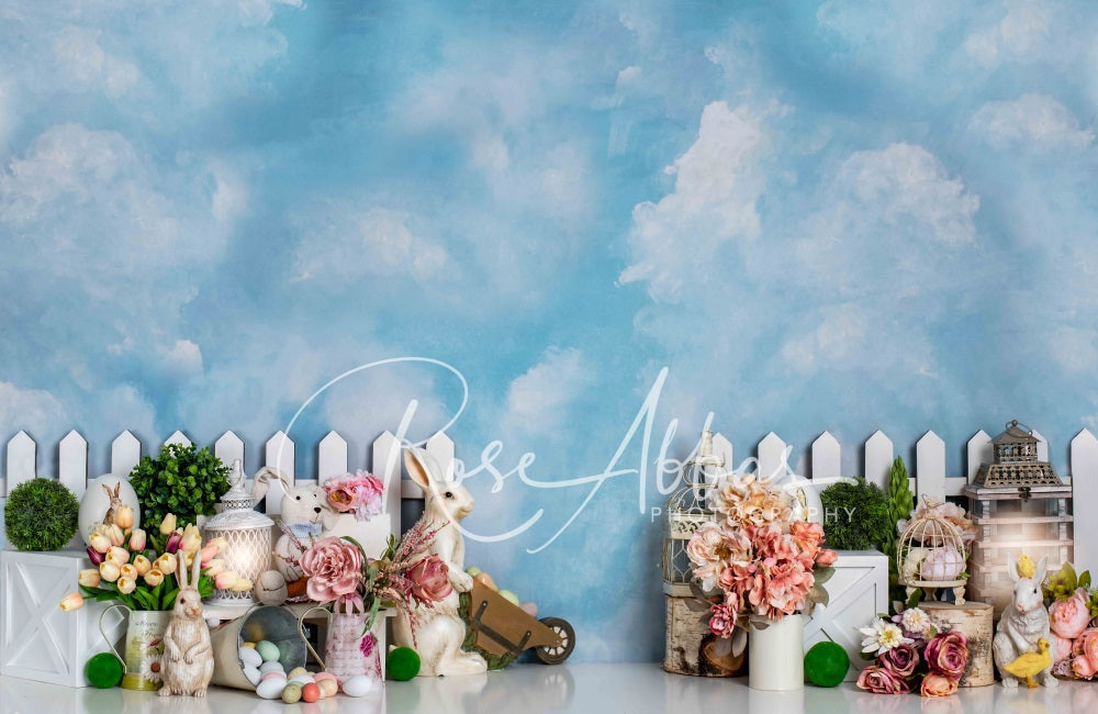 Kate Ostern Garten Hintergrund Wolken blauer Himmel für Fotografie von Rose Abbas - Kate Backdrop.de
