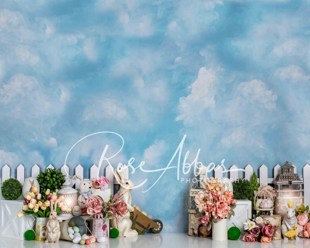 Kate Ostern Garten Hintergrund Wolken blauer Himmel für Fotografie von Rose Abbas - Kate Backdrop.de