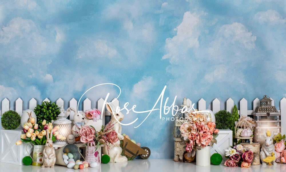 Kate Ostern Garten Hintergrund Wolken blauer Himmel für Fotografie von Rose Abbas - Kate Backdrop.de