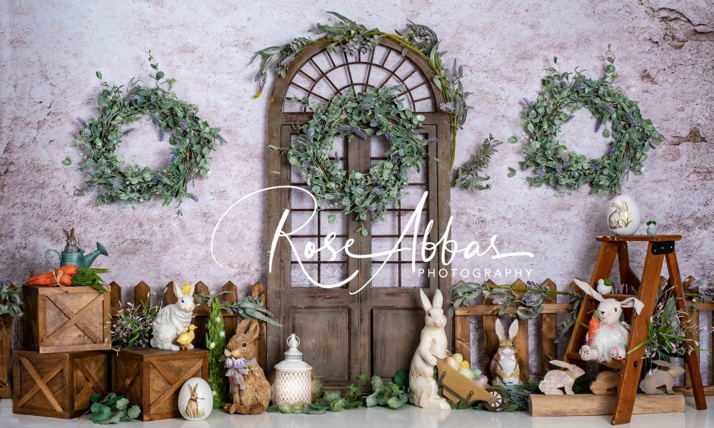 Kate Ostern Garten Tür Hintergrund Kaninchen für Fotografie von Rose Abbas - Kate Backdrop.de