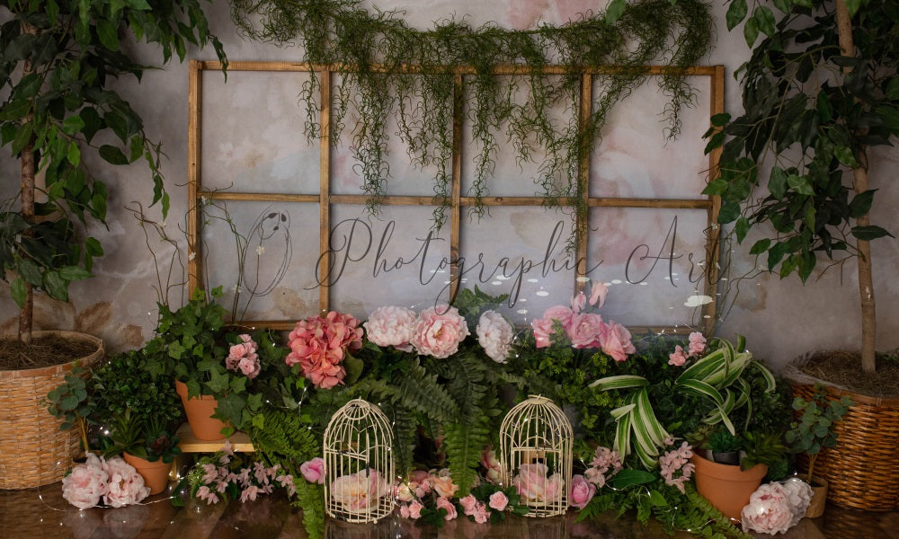 Kate Frühling grüne Blätter Blumen Hintergrund von Jenna Onyia - Kate Backdrop.de