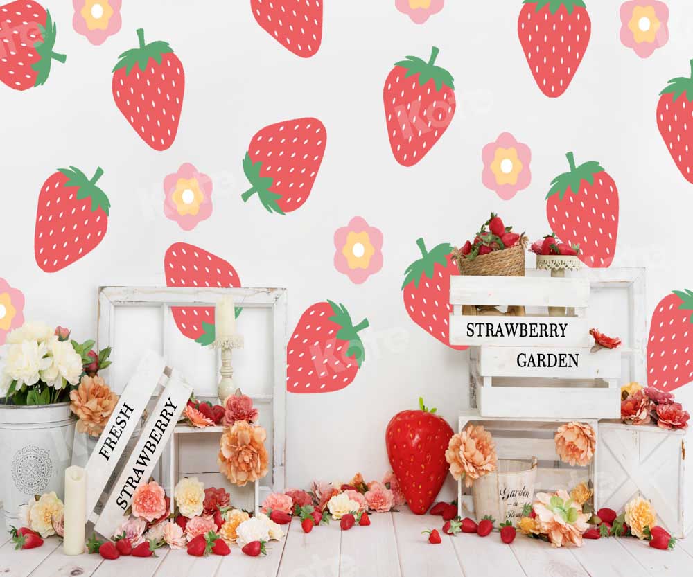 Kate Erdbeeren Hintergrund Sommer Blumen von Uta Mueller Photography - Kate Backdrop.de