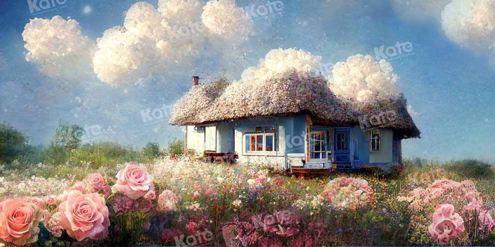 Kate Frühling Blume Feld Haus Hintergrund von Chain Photography - Kate Backdrop.de