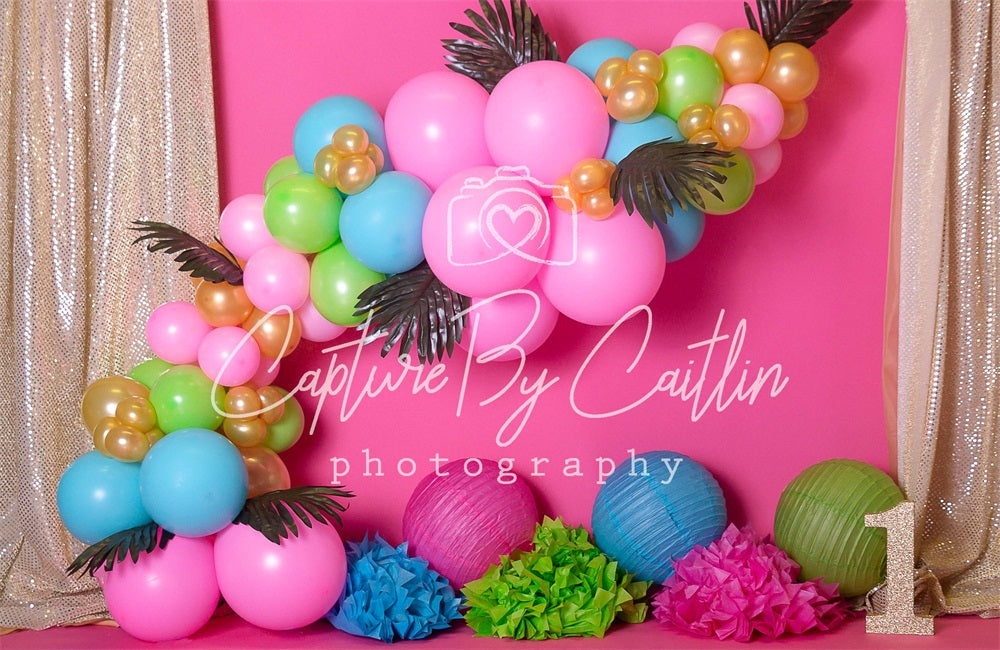 Kate rosa Mädchen Geburtstag Ballon Girlande Hintergrund von Caitlin Lynch - Kate Backdrop.de