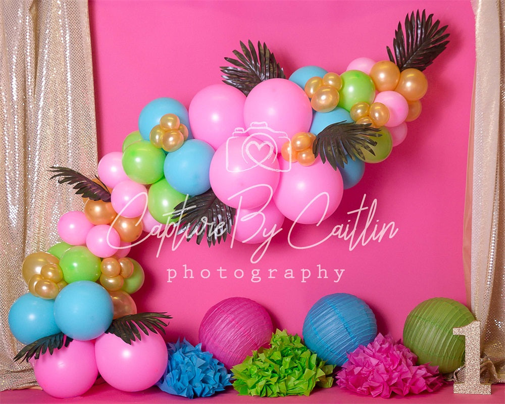 Kate rosa Mädchen Geburtstag Ballon Girlande Hintergrund von Caitlin Lynch - Kate Backdrop.de